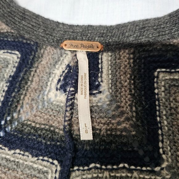 Free People Rhiannon Chevron Women Wool Blend Sweater Dress Size L V Neck Long/S - Picture 7 of 14